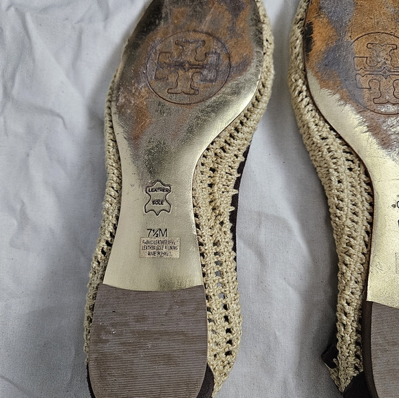 Tory Burch Womens 7.5 M Reva beige tan brown crochet ballet flats and Dust Bag - Picture 6 of 10